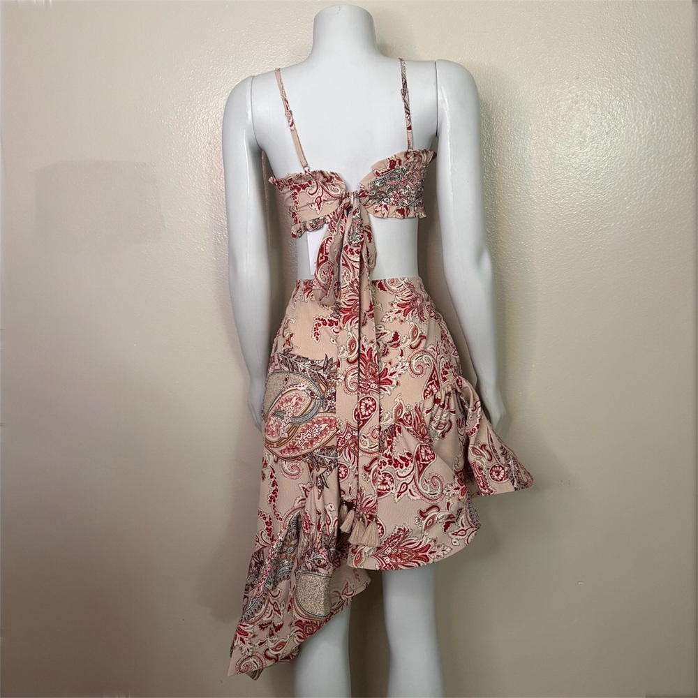 Pink multi color ruffled crop top asymmetrical ruffled hem skirt set - Picture 5 of 10